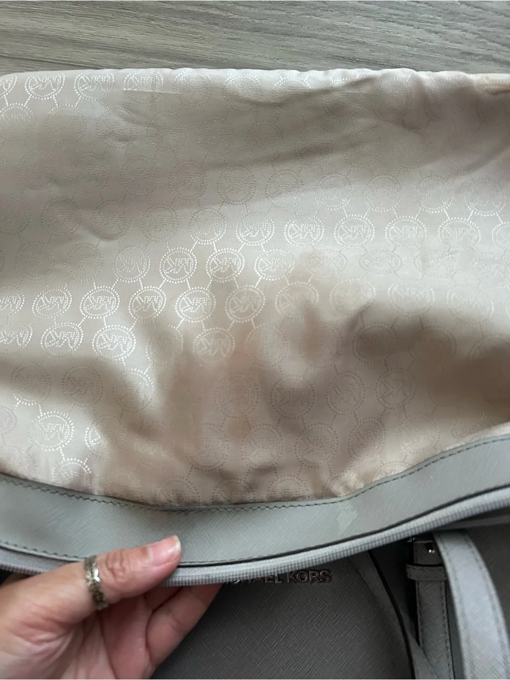 Michael Kors Light Grey Leather Tote with MK Charm